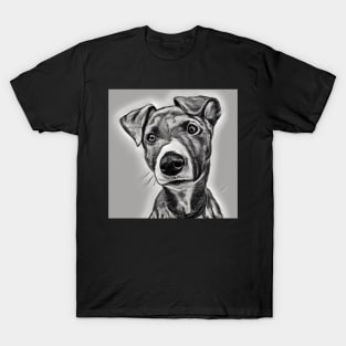 Lurcher puppy, black and white drawing T-Shirt